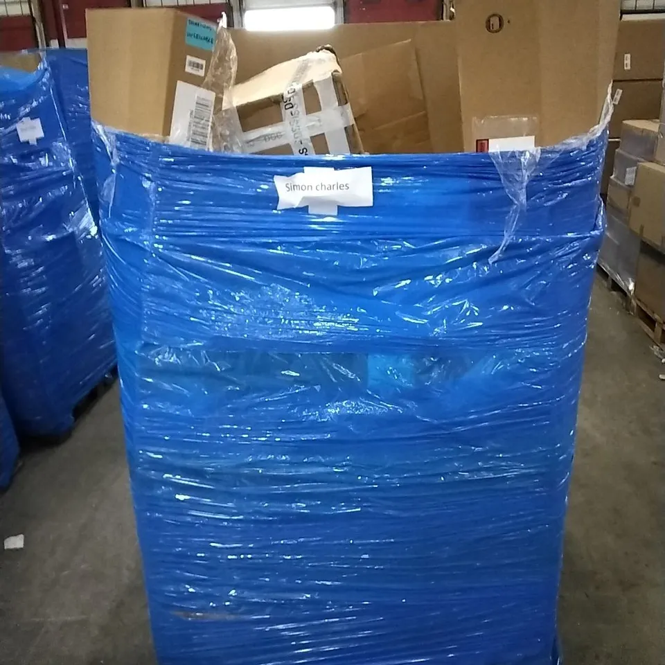 PALLET OF ASSORTED ITEMS INCLUDING CONCISE HOME ELECTRIC CLOTHES DRYER, TOILET SEAT, WALL CLOCK, LIGHTED BIRCH TREE, HOMIDEC
