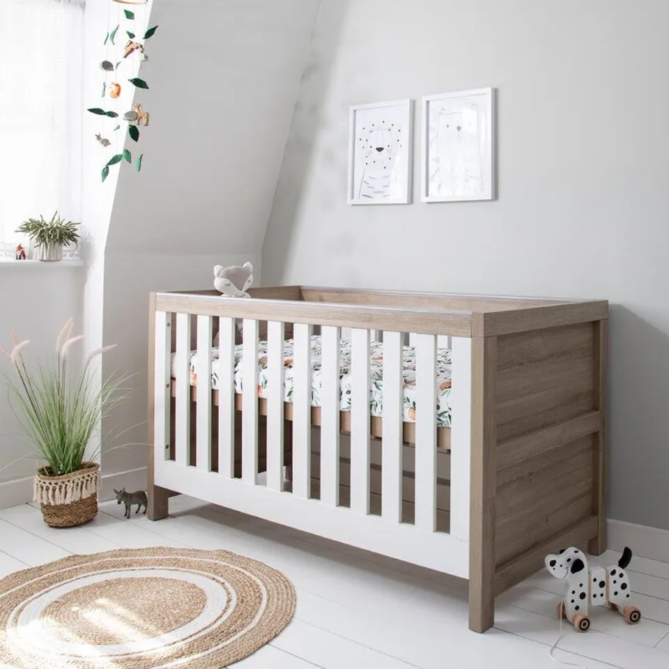 MODENA 3 IN 1 WHITE/OAK COT BED (BOX OF 2)