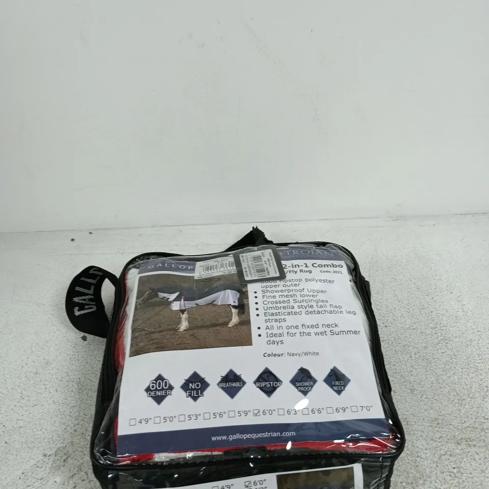GALLOP EQUESTRIAN 2-IN-1 COMBO HORSE RUG, NAVY/WHITE – NEW IN PACKAGING 