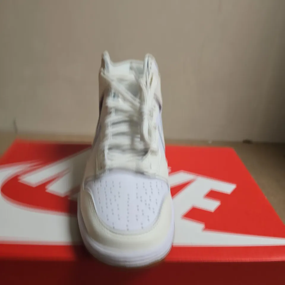 BOXED PAIR OF NIKE DUNK HIGH WHITE/CREAM SNEAKERS - UK SIZE 4.5