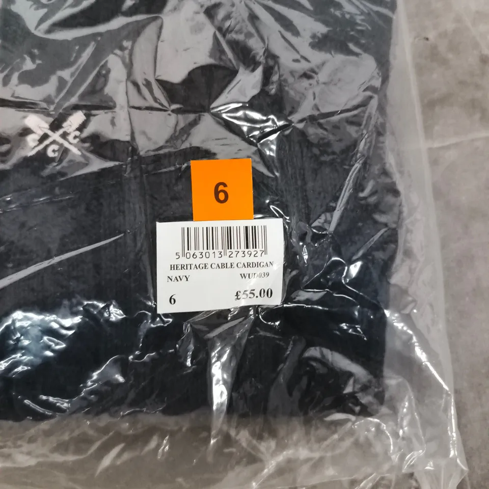 CREW CLOTHING COMPANY HERITAGE CABLE CARDIGAN – NAVY, UK SIZE 6