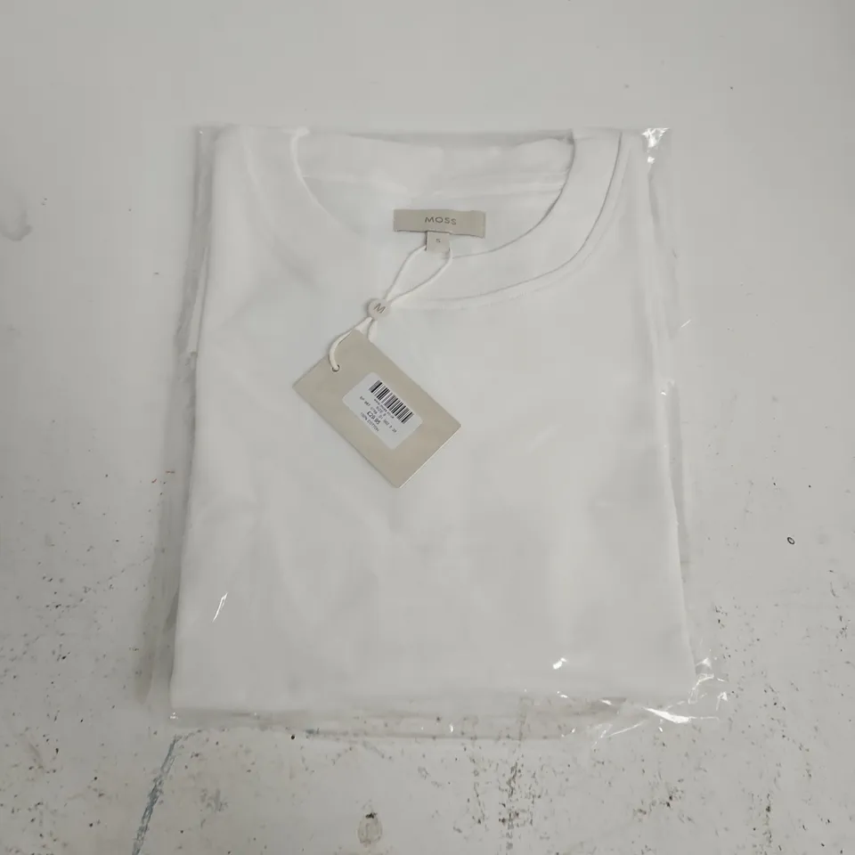 BAGGED MOSS WHITE CREW NECK T-SHIRT - S