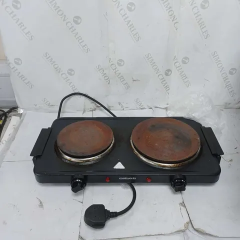 BOXED COOKWORKS BLACK TABLE TOP HOTPLATE DOUBLE HOB 
