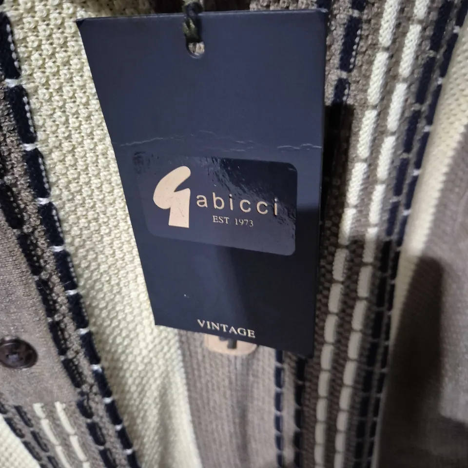 GABICCI VINTAGE STRIPED POLO SHIRT – SHORT SLEEVE KNIT, OLIVE/BEIGE, MEN'S - SIZE XL