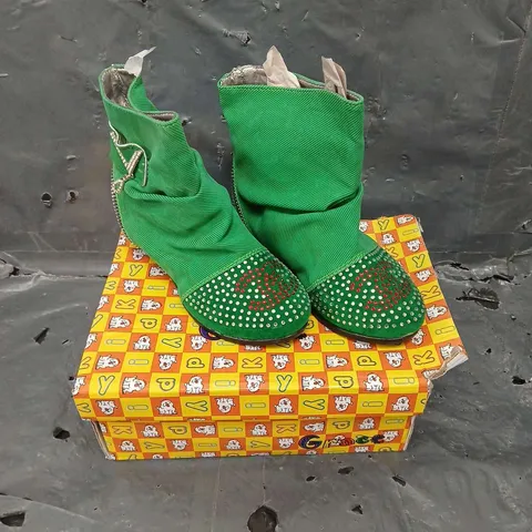 APPROXIMATELY 10 BOXED VARIOUS SIZED GRACE CHILDRENS SEQUINED ANKLE BOOTS IN GREEN - COLLECTION ONLY 