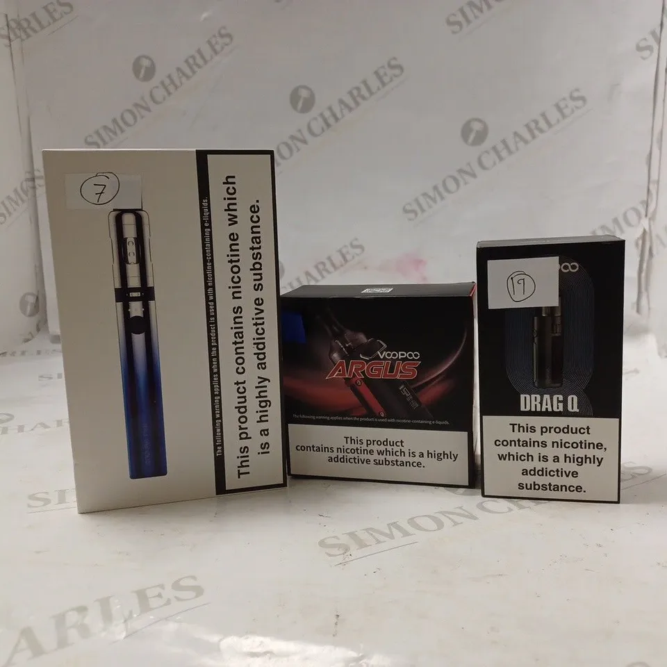 LOT OF THREE VOOPOO ARGUS , VOOPOO DRAG Q , ETC