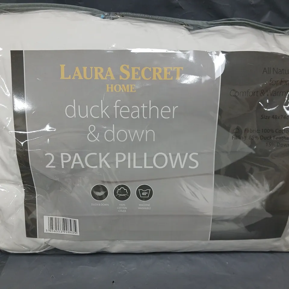 LAURA SECRET HOME DUCK FEATHER & DOWN 2 PACK PILLOWS IN WHITE