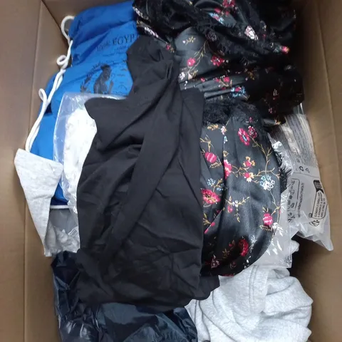 LARGE BOX OF APPROXIMATELY 25 ASSORTED CLOTHING ITEMS IN VARIOUS COLOURS, STYLES AND SIZES - COLLECTION ONLY