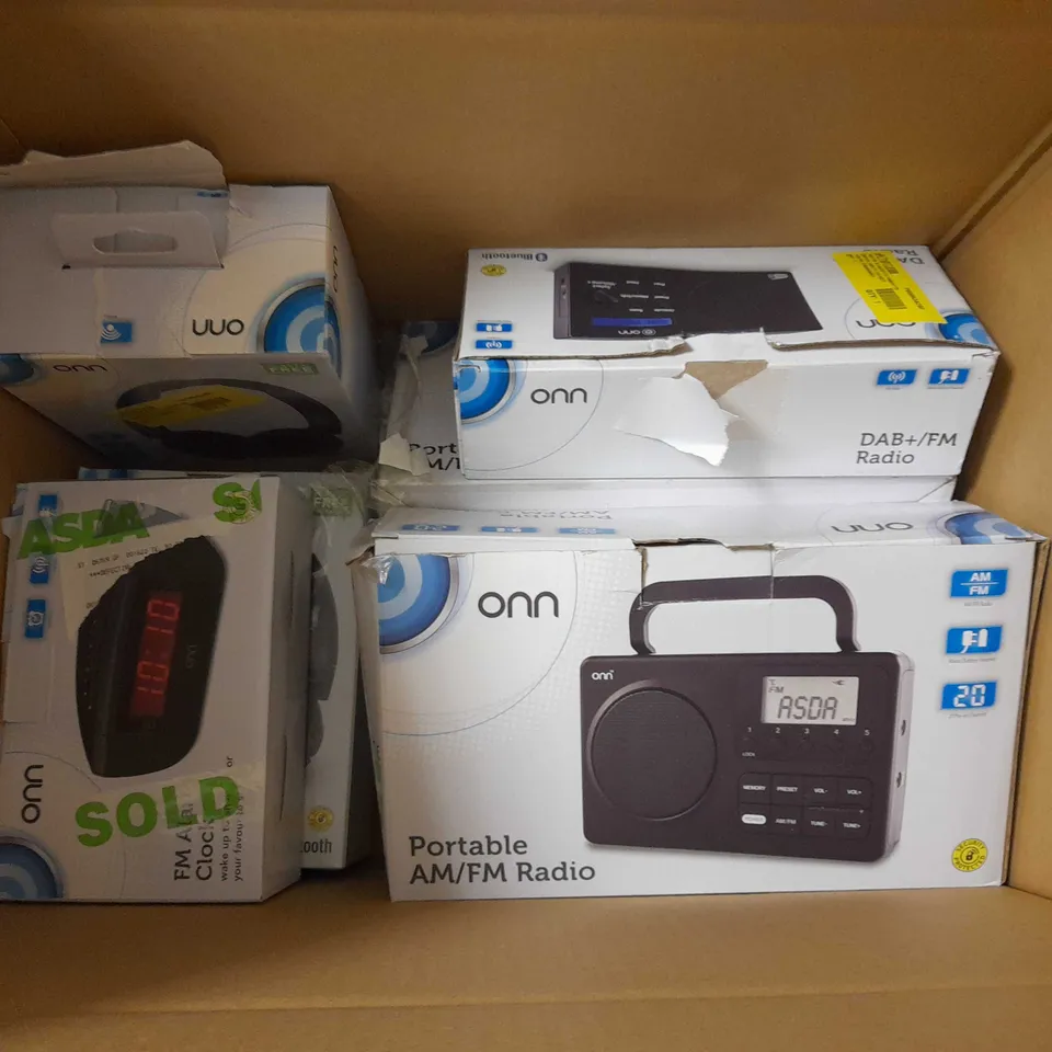 LOT OF APROX 10 ASSORTED ONN ITEMS - RADIO-ALARM CLOCK-HEADSET