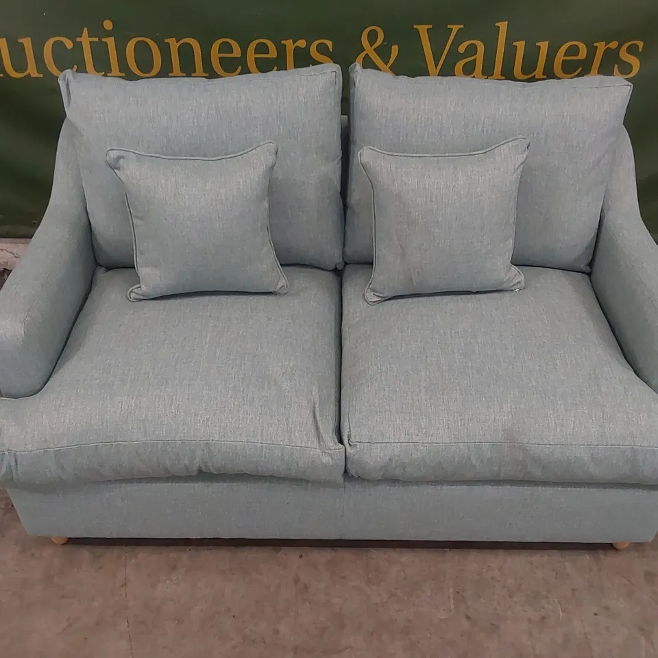 QUALITY DESIGNER FABRIC UPHOLSTERED SOFA - LIGHT BLUE