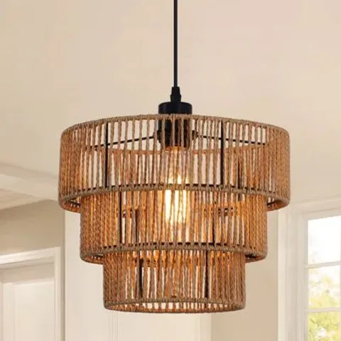 BOXED FARMHOUSE RATTAN SINGLE PENDANT LIGHT 