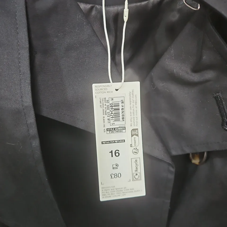 M&S WOMEN'S COTTON-RICH TRENCH COAT – BLACK, UK 16