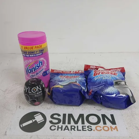 TOTE OF APPROXIMATELY 5 ASSORTED ITEMS TO INCLUDE VARNISH, ELBOW GREASE, DYLON ETC