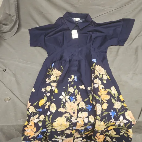 MONSOON NAVY FLORAL PRINT DRESS - UK 16 (EU 44, US 12)