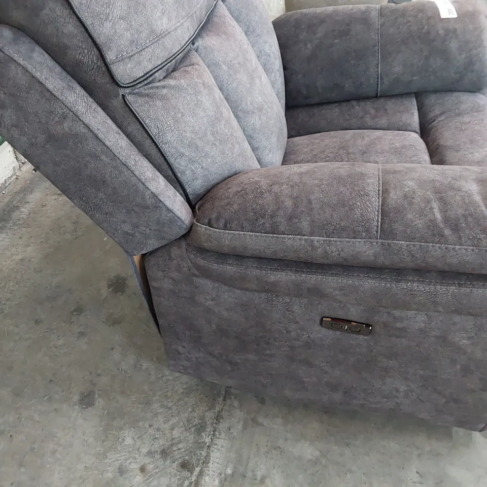 DESIGNER ORION POWER RECLINING EASY CHAIR CHARCOAL SUEDE WITH BLACK PIPING