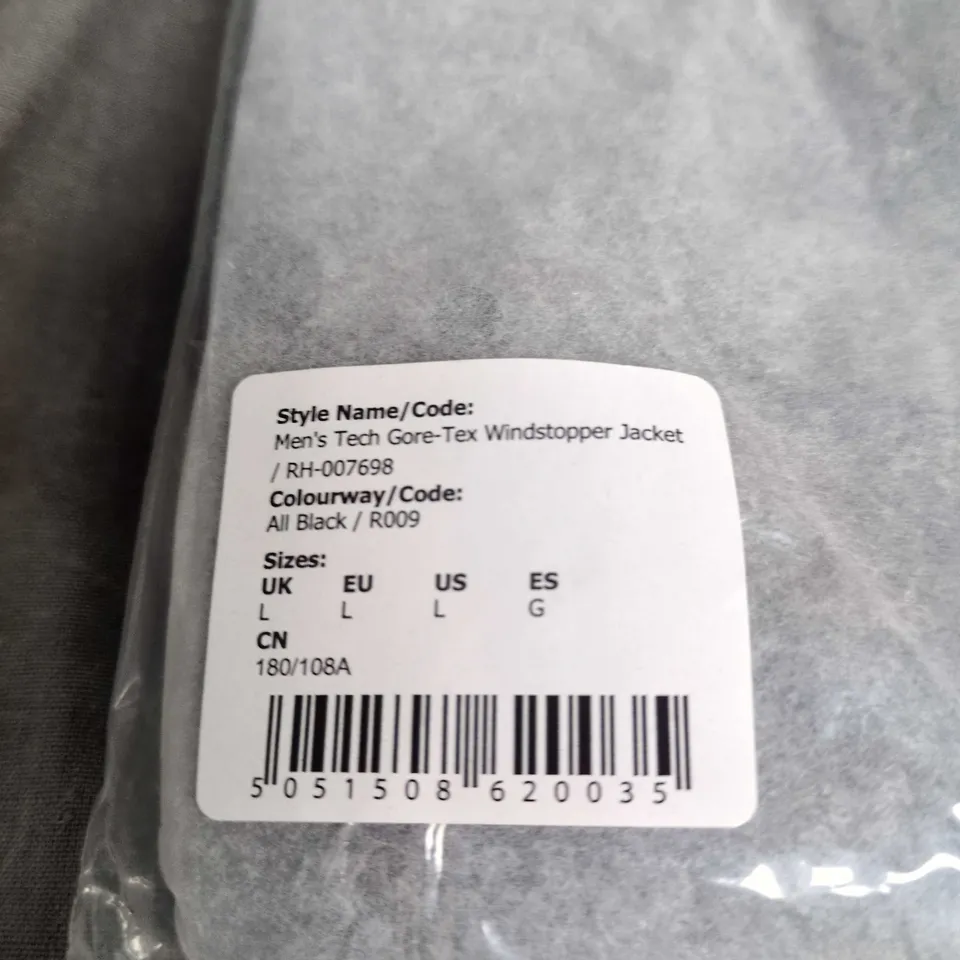 MEN'S GORE-TEX WINDSTOPPER JACKET – ALL BLACK, UK SIZE L (RH-007698).BAGGED