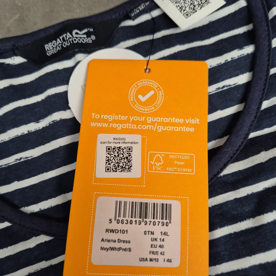 REGATTA GREAT OUTDOORS WOMEN’S STRIPED JERSEY DRESS – NAVY & WHITE, UK 14