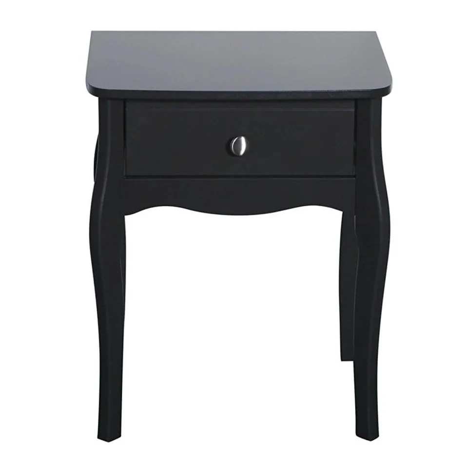 BOXED TVILUM BAROQUE BEDSIDE TABLE - BLACK (1 BOX)