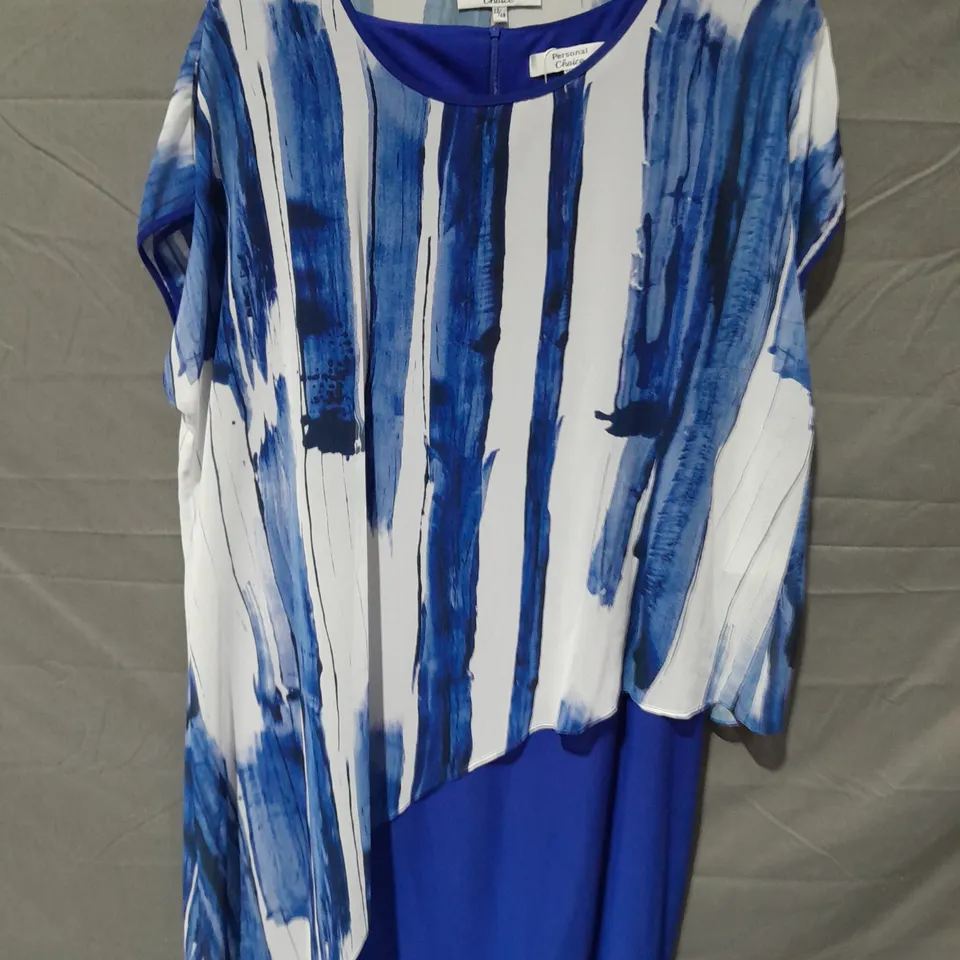 PERSONAL CHOICE BLUE DRESS WITH PATTERENED OVER SHIRT - 22
