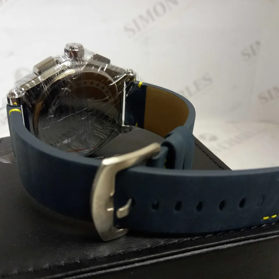 LATOR CALIBRE BLUE & YELLOW DIAL SUEDE LEATHER STRAP WATCH RRP £635