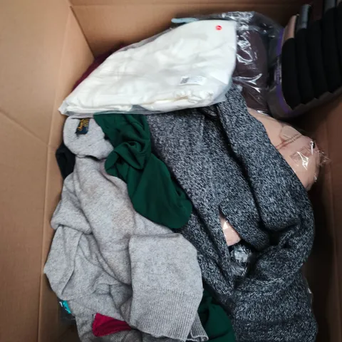 LARGE BOX OF APPROXIMATELY 25 ASSORTED CLOTHING ITEMS IN VARIOUS COLOURS, STYLES AND SIZES - COLLECTION ONLY