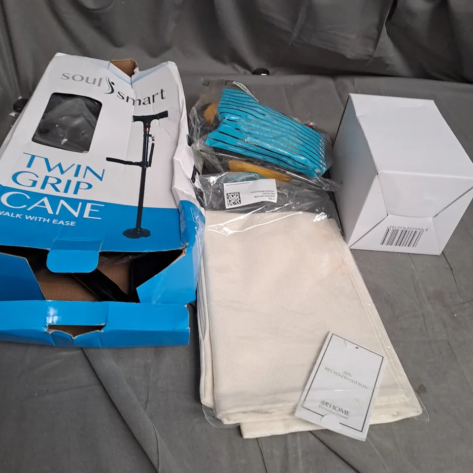 APPROXIMATELY 20 ASSORTED HOUSEHOLD ITEMS  TOO INCLUDE , EAR DEFENDERS , CANES , PILLOW CASES 