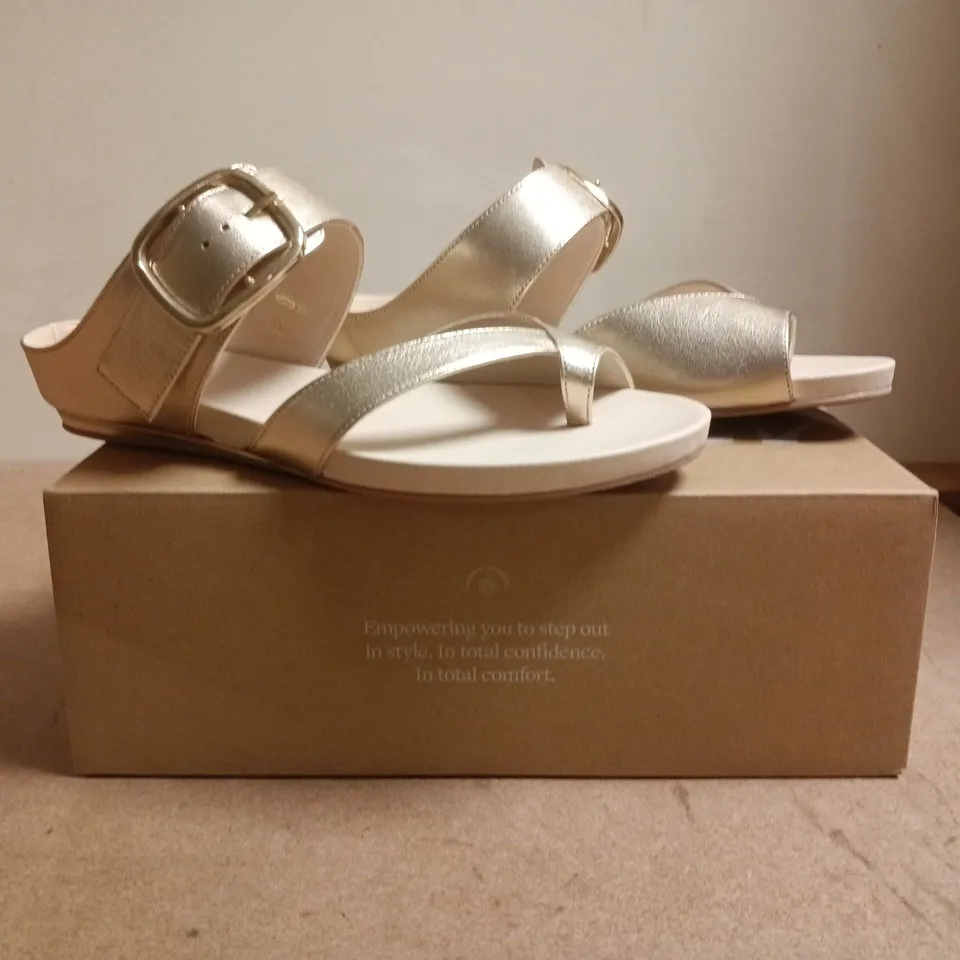 BOXED PAIR OF CALLA TOE-POST SANDALS IN METALLIC GOLD SIZE EU 41