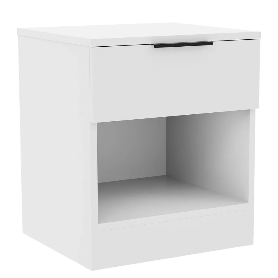 BOXED TREGA 1 DRAWER BEDSIDE CHEST - WHITE (1 BOX)