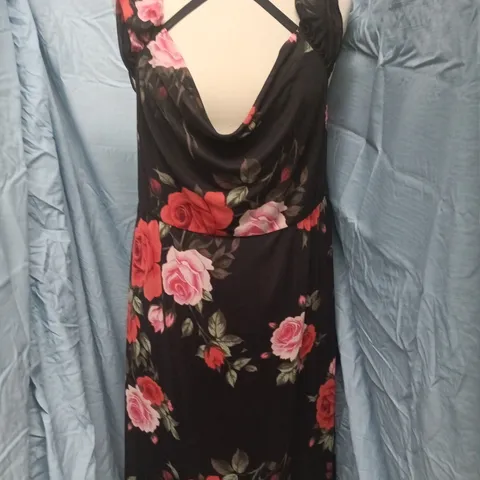 BLOOMCHIC WOMEN'S FLORAL PRINT DRESS, BLACK WITH ROSES SIZE UK 18-20