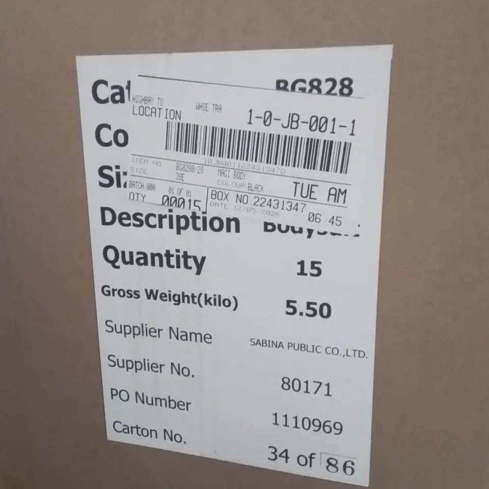 BOX CONTAINING APPROXIMATELY 15 BRAND NEW MAGISCULPT BODY SUIT BLACK 38E