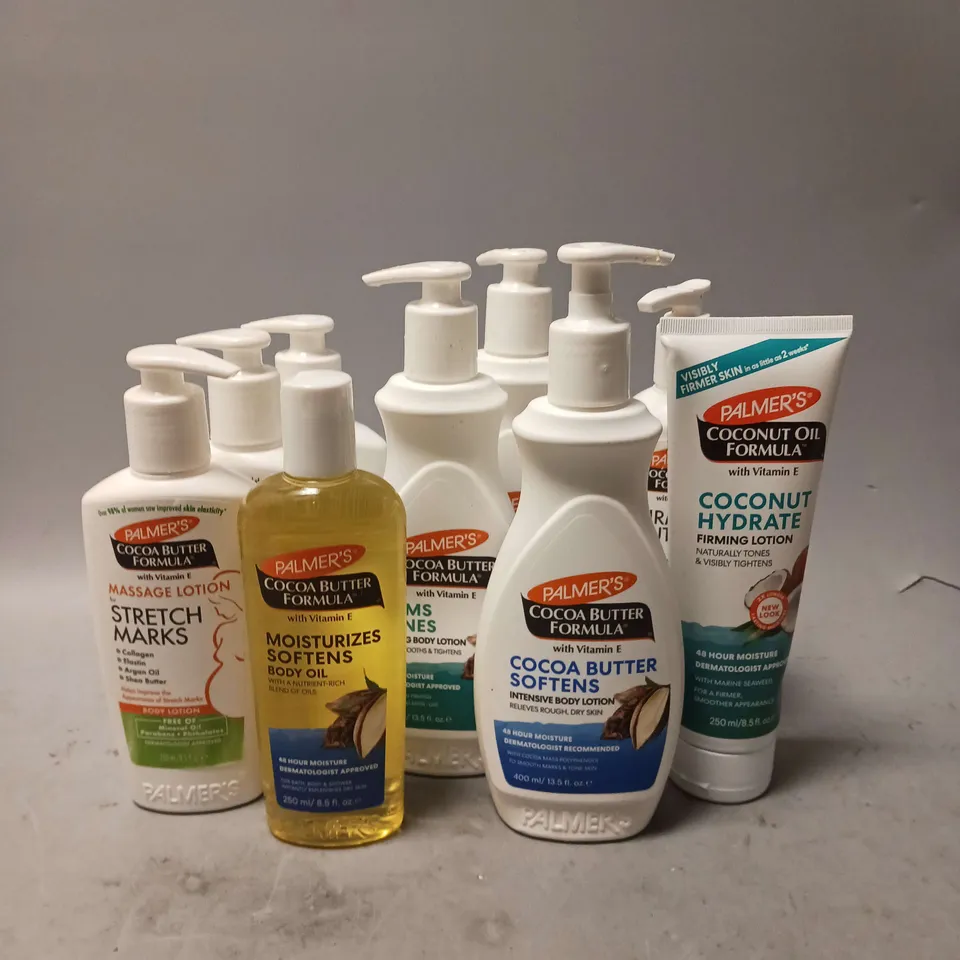 9 ASSORTED PALMERS COCOA BUTTER HEALTH AND BEAUTY ITEMS TO INCLUDE INTENSIVE BODY LOTION (400ML), FIRMING BODY LOTION (400ML), BODY OIL (250ML), ETC. 