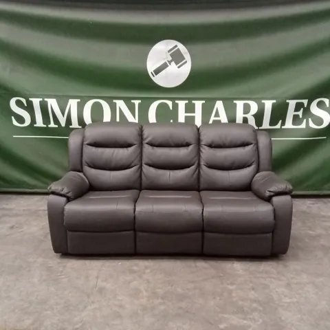 ROTHBURY LUXURY FAUX LEATHER HIGH BACK  3 SEATER MANUAL RECLINER SOFA - CHARCOAL
