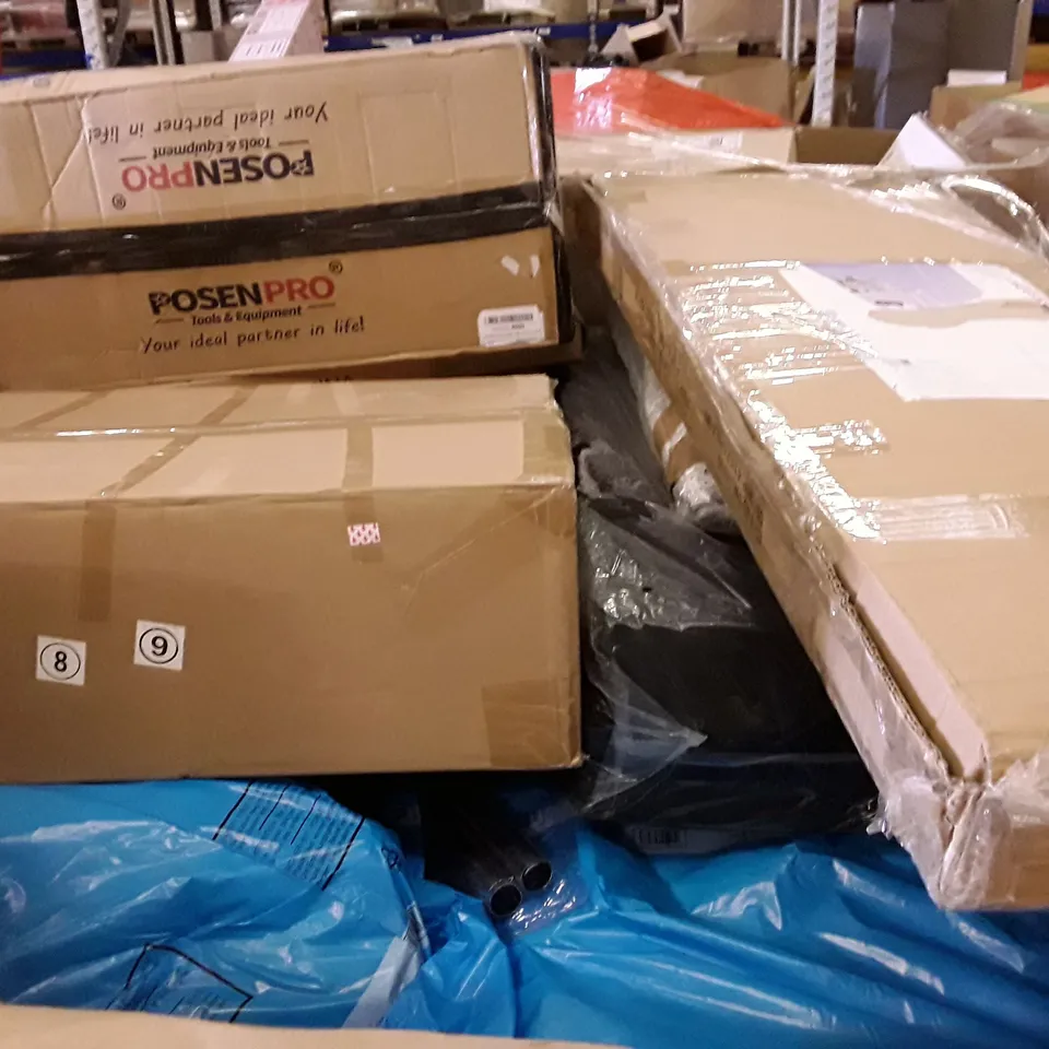 PALLET OF ASSORTED PRODUCTS INCLUDING DIY CARPET GRIPPER, CAMPING CHAIR, POP UP TENT, ROUND SIDE TABLE, GARDEN SHEARS 