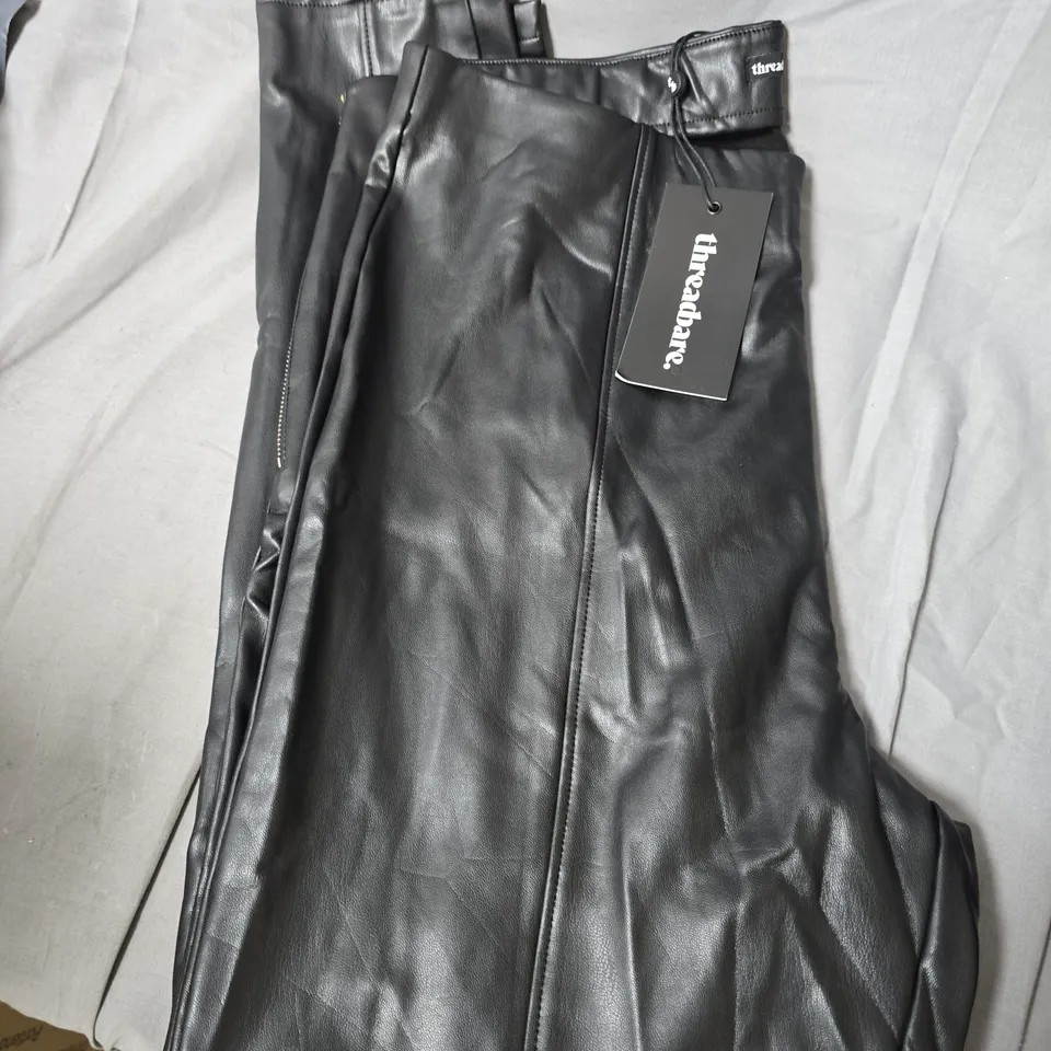 THREADBARE BLACK FAUX LEATHER TROUSERS – BRAND TAG ATTACHED