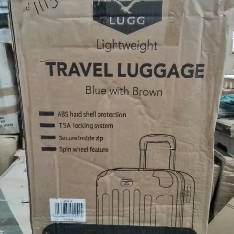 BOXED LUGG LIGHTWEIGHT TRAVEL LUGGAGE HARD SHELL CASE -BLUE WITH BROWN-