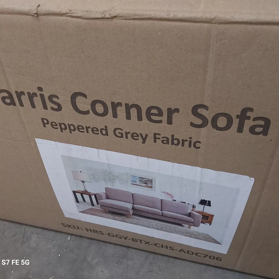 BOXED DESIGNER HARRIS CORNER SOFA PEPPERED GREY FABRIC 