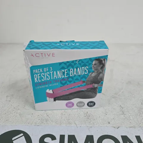 ACTIVE PACK OF 3 RESISTANCE BANDS – LIGHT, MEDIUM & HEAVY