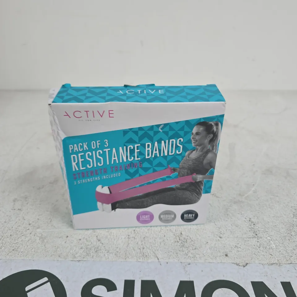 ACTIVE PACK OF 3 RESISTANCE BANDS – LIGHT, MEDIUM & HEAVY