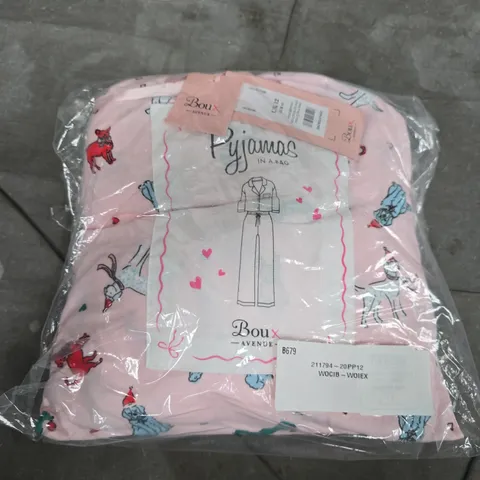 BAGGED BOUX AVENUE POWDER PINK MULTICLOLOURED DOG PJ IN A BAG - UK 12