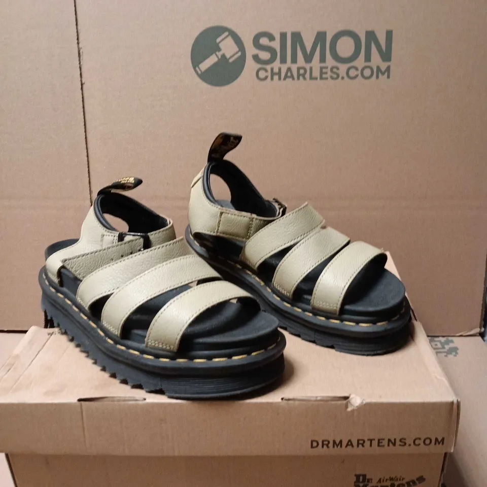 DR. MARTENS SUEDE PLATFORM SANDALS – BEIGE, UK 7 