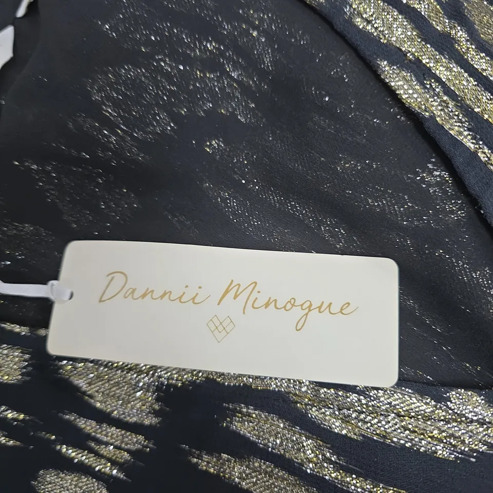 DANNII MINOGUE DRESS – BLACK & GOLD PATTERN, UK 10