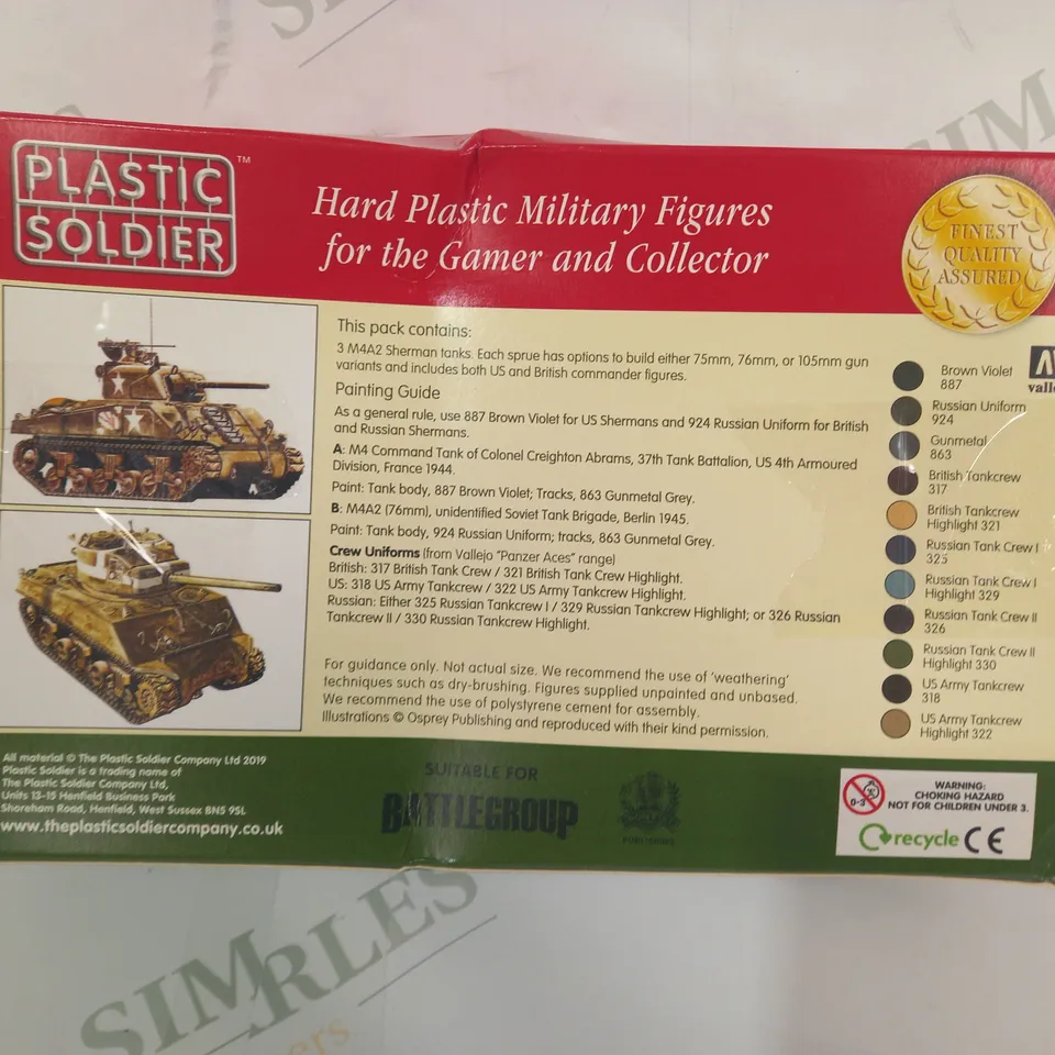 PLASTIC SOLDIER ALLIED SHERMAN M4A2 TANK 1/72 SCALE HARD PLASTIC MINIATURE