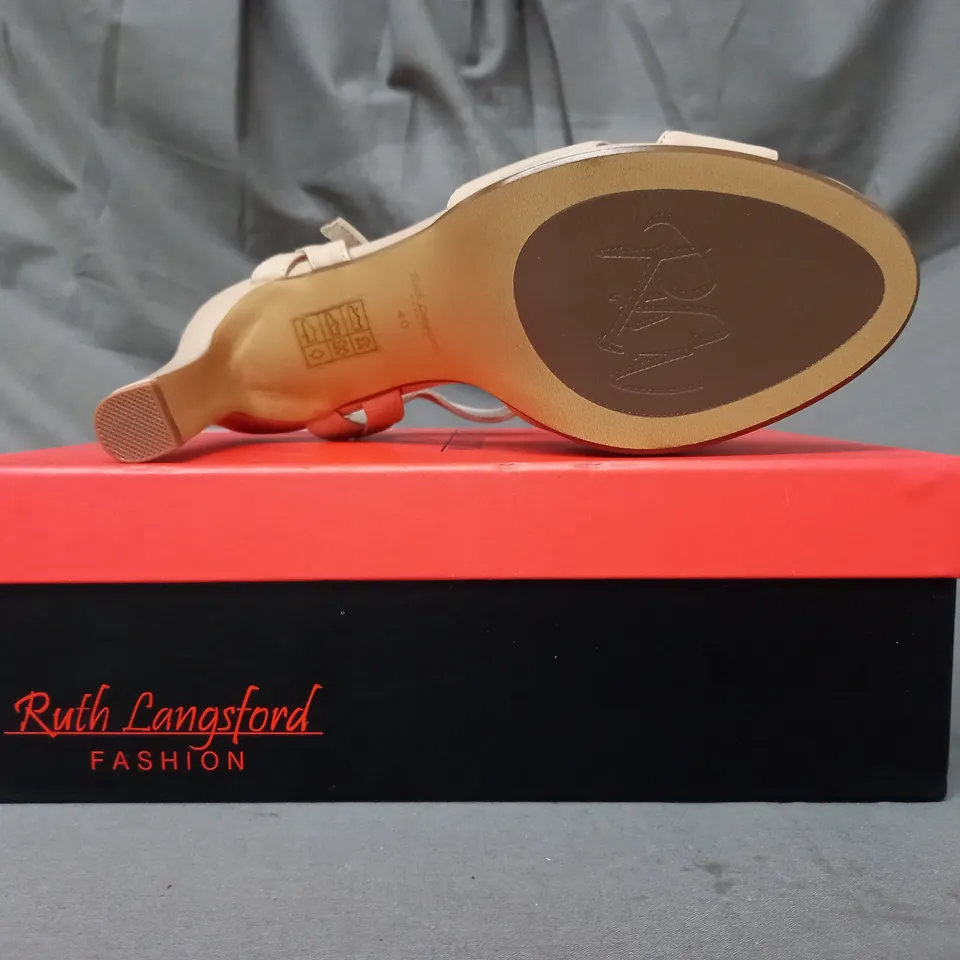BOXED PAIR OF RUTH LANGSFORD HEELED SANDALS IN ALMOND SIZE 7