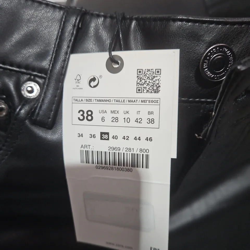 ZARA BLACK LEATHER-LOOK TROUSERS – UK 10 (EU 38)