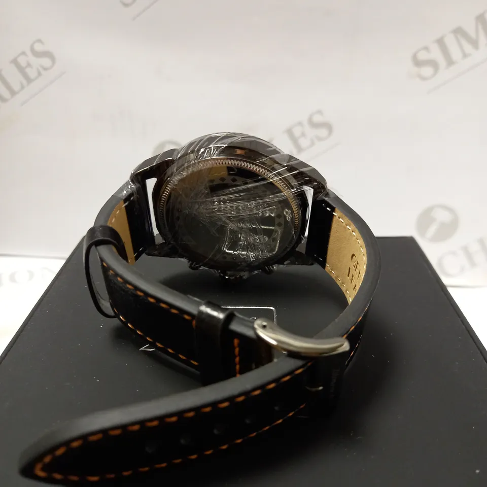 ZIHLMANN & CO TRIPLE DIAL BLACK LEATHER STRAP WRISTWATCH