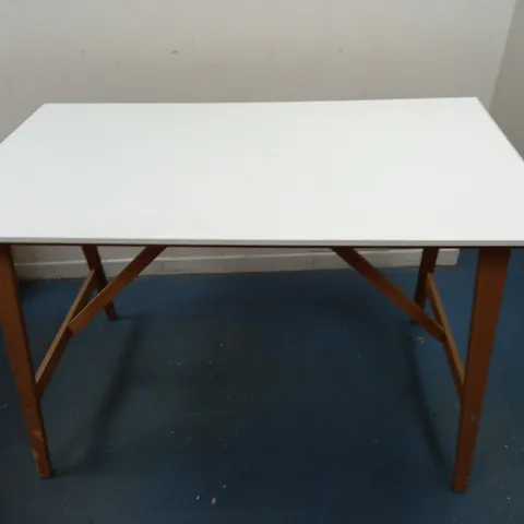 DEIGNER WHITE PAINTED WOODEN RECTANGULAR DINING TABLE - 140 X 78CM / COLLECTION ONLY
