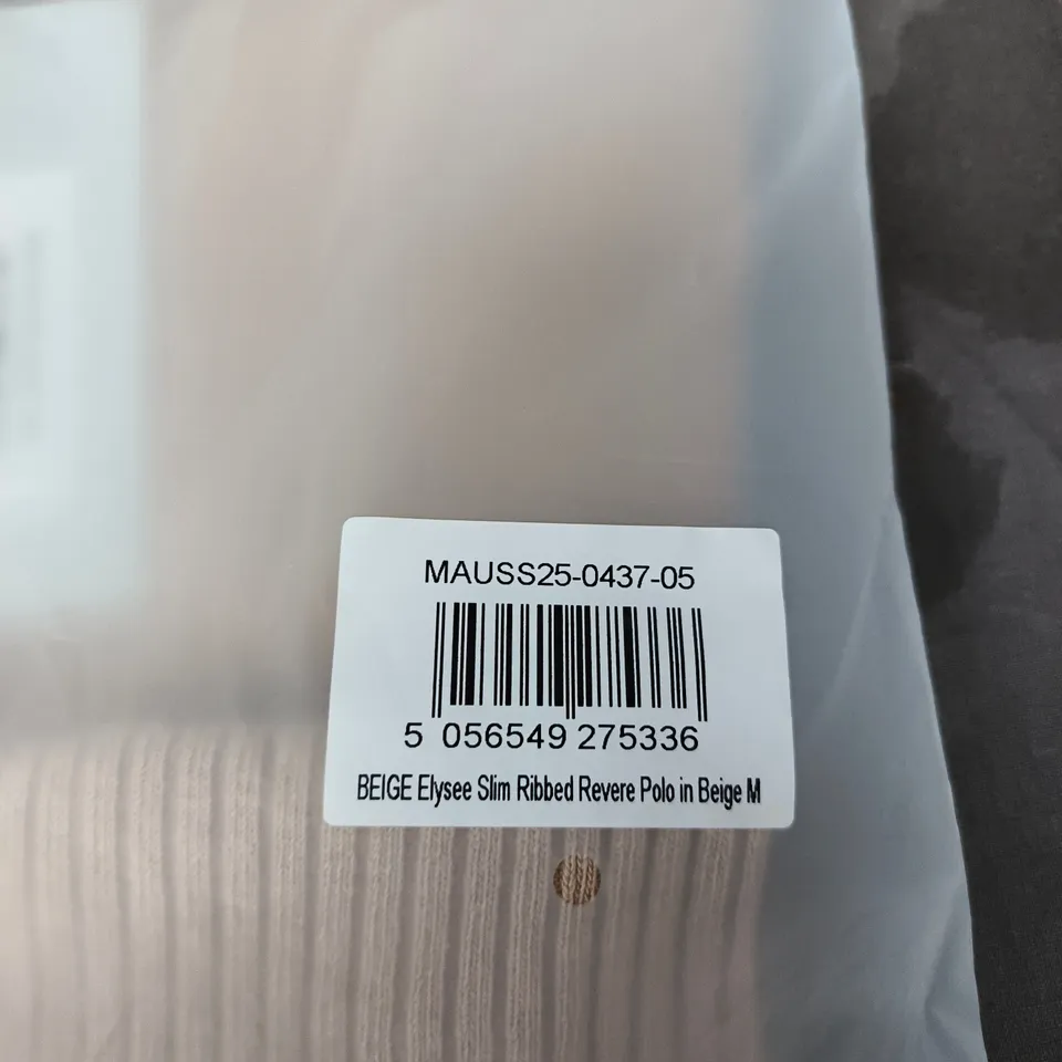 BAGGED MAUVAIS ELYSEE SLIM RIBBED REVERE POLO SHIRT – BEIGE, UK M