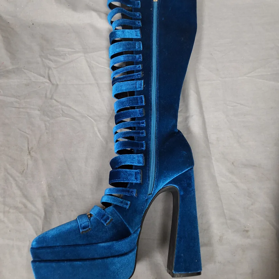BOXED KOI CYBERSPACE CELESTIAL LONG BOOTS IN BLUE - UK 6
