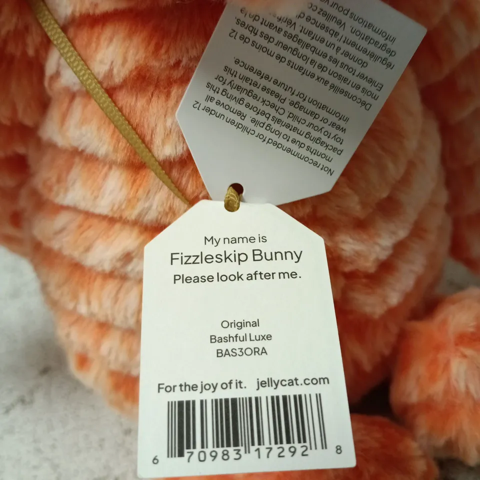 JELLYCAT FIZZLESKIP BUNNY – BASHFUL LUXE, ORANGE PLUSH TOY