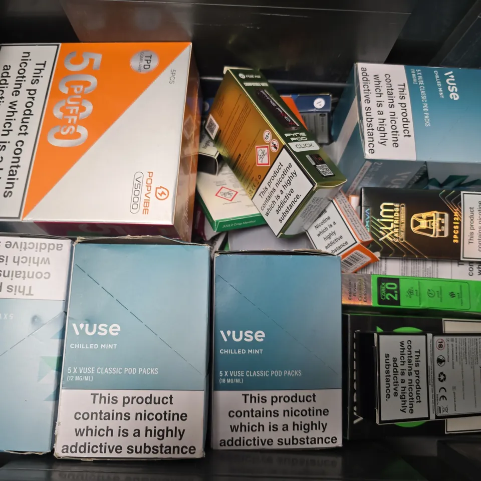 APPROXIMATELY 20 ASSORTED E-CIGARETTE PRODUCTS TO INCLUDE BRANDS SUCH AS VAPORESSO, VUSE, IVG, ETC - COLLECTION ONLY